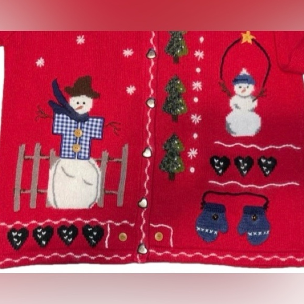 QUACKER FACTORY SNOWMAN THEMED CHRISTMAS CARDIGAN - Picture 4 of 5